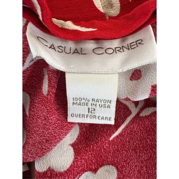 Causal Corner women’s size 12 high waisted 90s red cream floral skirt button up - Picture 4 of 5